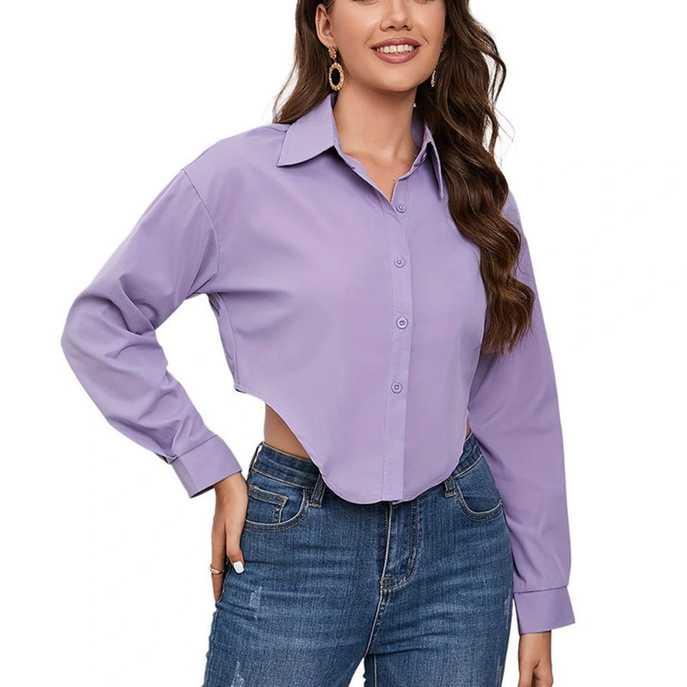 Women Long Sleeve Shirt Irregular Hem Shirt Turn Down Collar Button Down Blouse for Office Work Daily Leisure Purple S