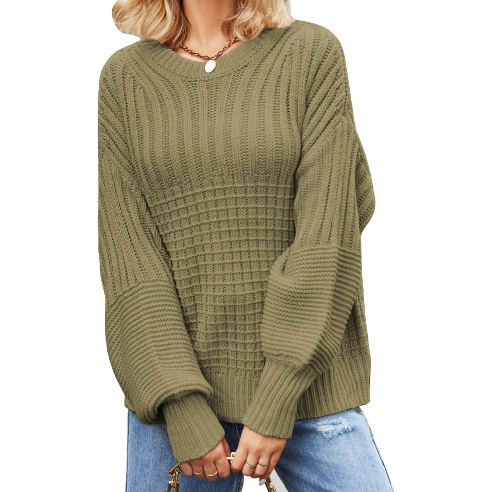 Women Long Sleeved Tops Round Neck Soft Breathable Skin Friendly Puff Lantern Long Sleeve Top for Shopping Date Green M