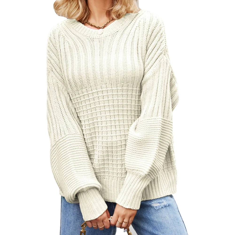 Women Long Sleeved Tops Round Neck Soft Breathable Skin Friendly Puff Lantern Long Sleeve Top for Shopping Date Apricot XL