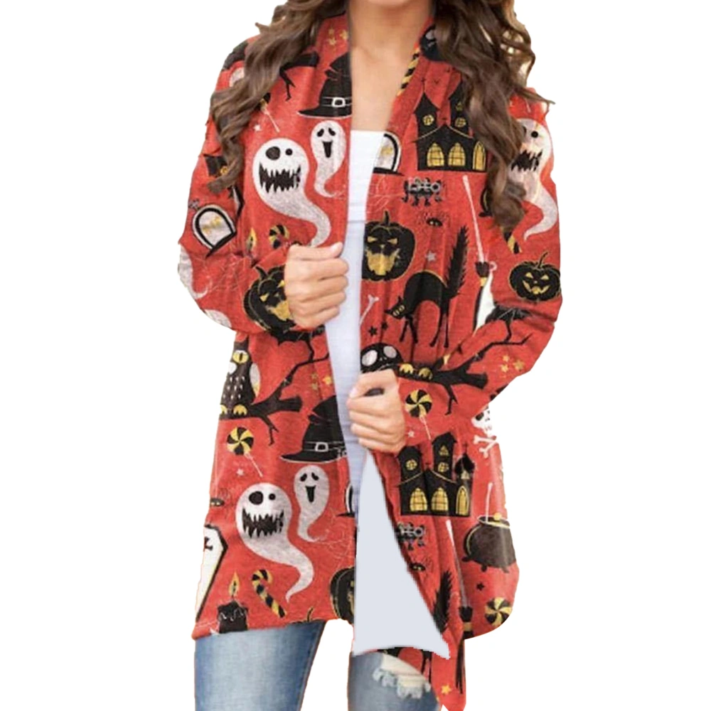 Women Halloween Open Front Top Print Long Sleeve Loose Fit Dressy Casual Outerwear Type 5 S