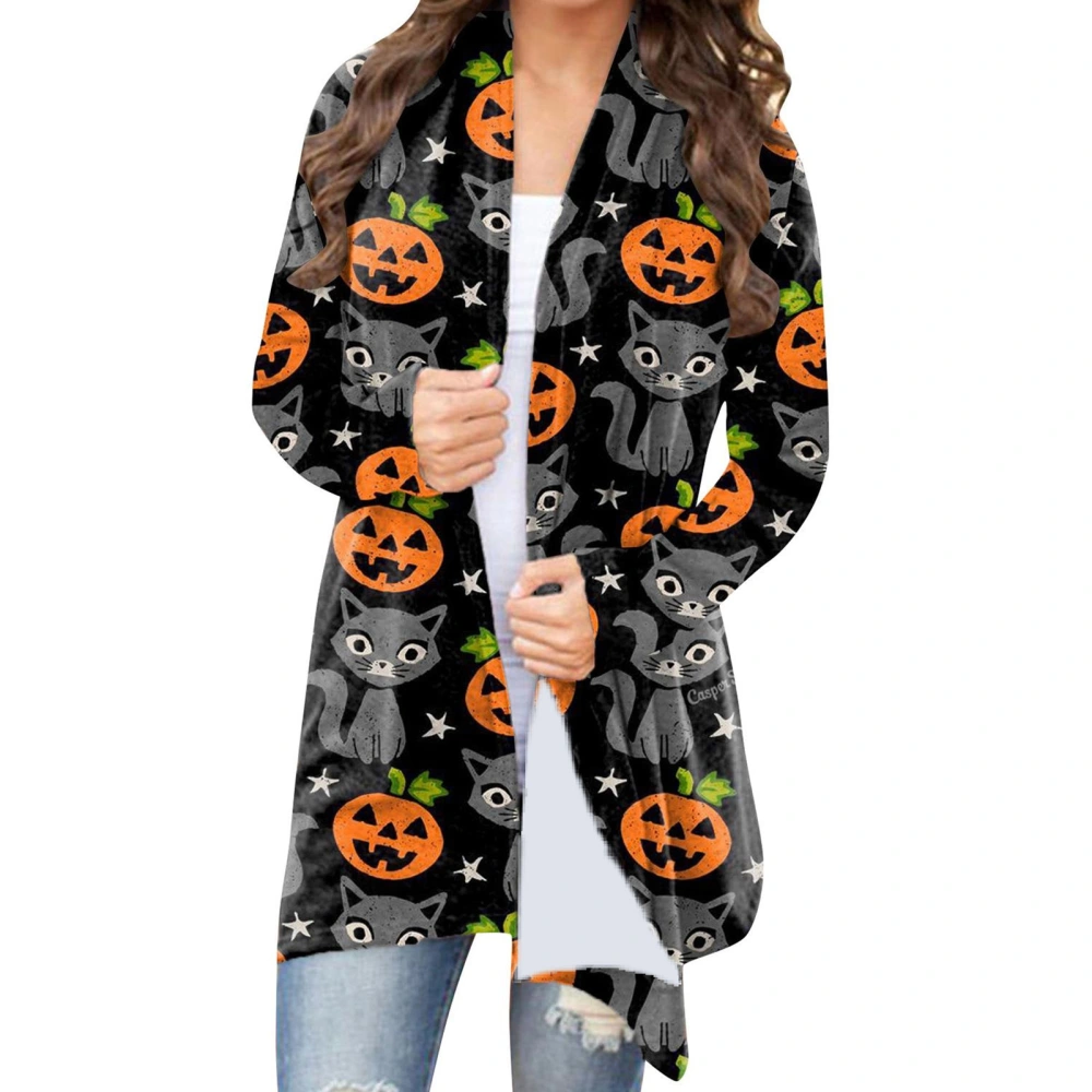 Women Halloween Open Front Top Print Long Sleeve Loose Fit Dressy Casual Outerwear Type 2 L