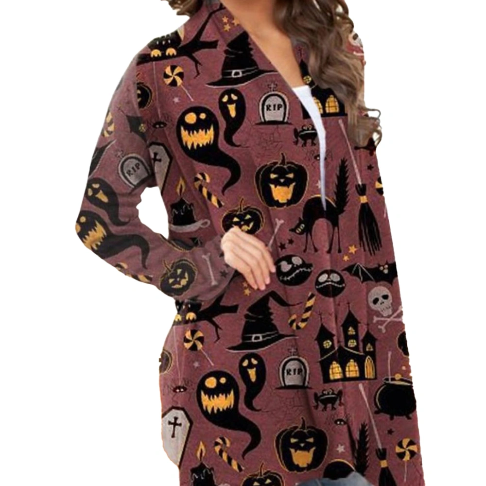 Women Halloween Open Front Top Print Long Sleeve Loose Fit Dressy Casual Outerwear Type 6 S