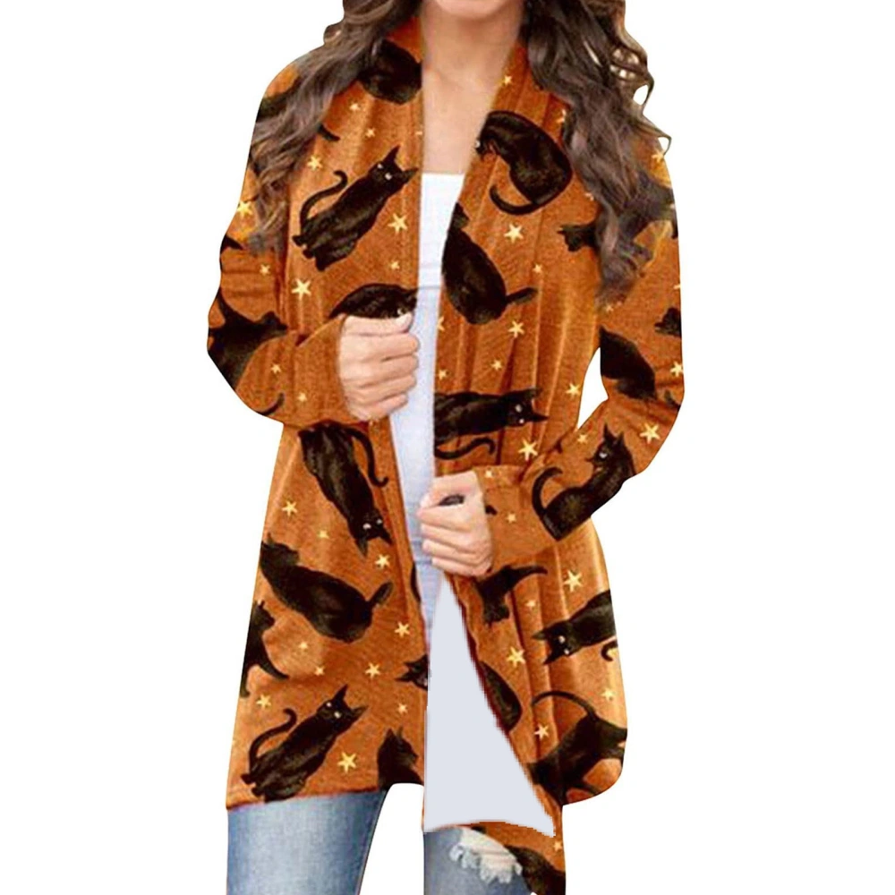 Women Halloween Open Front Top Print Long Sleeve Loose Fit Dressy Casual Outerwear Type 4 XXL