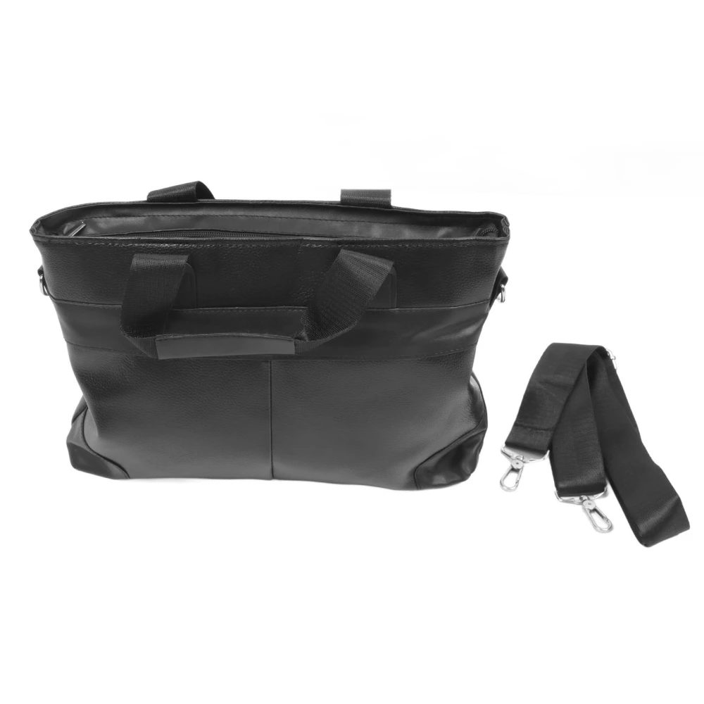 Men Shoulder Bag PU Leather Adjust Strap Large Capacity Exquisite Sewing Business Briefcase for Office Black Universal