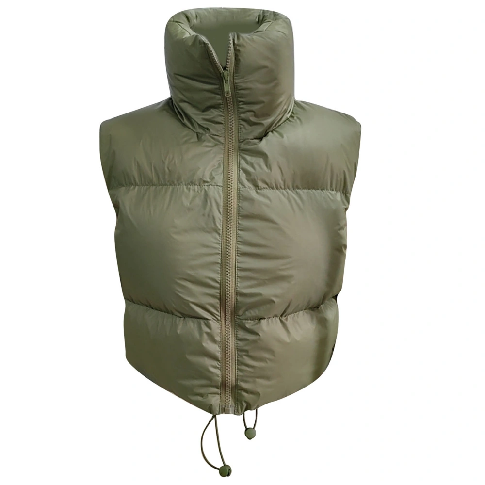 Women Winter Padded Vest Full Zip Up Stand Collar Lightweight Adjustable Drawstring Puffer Vest OD Green XS