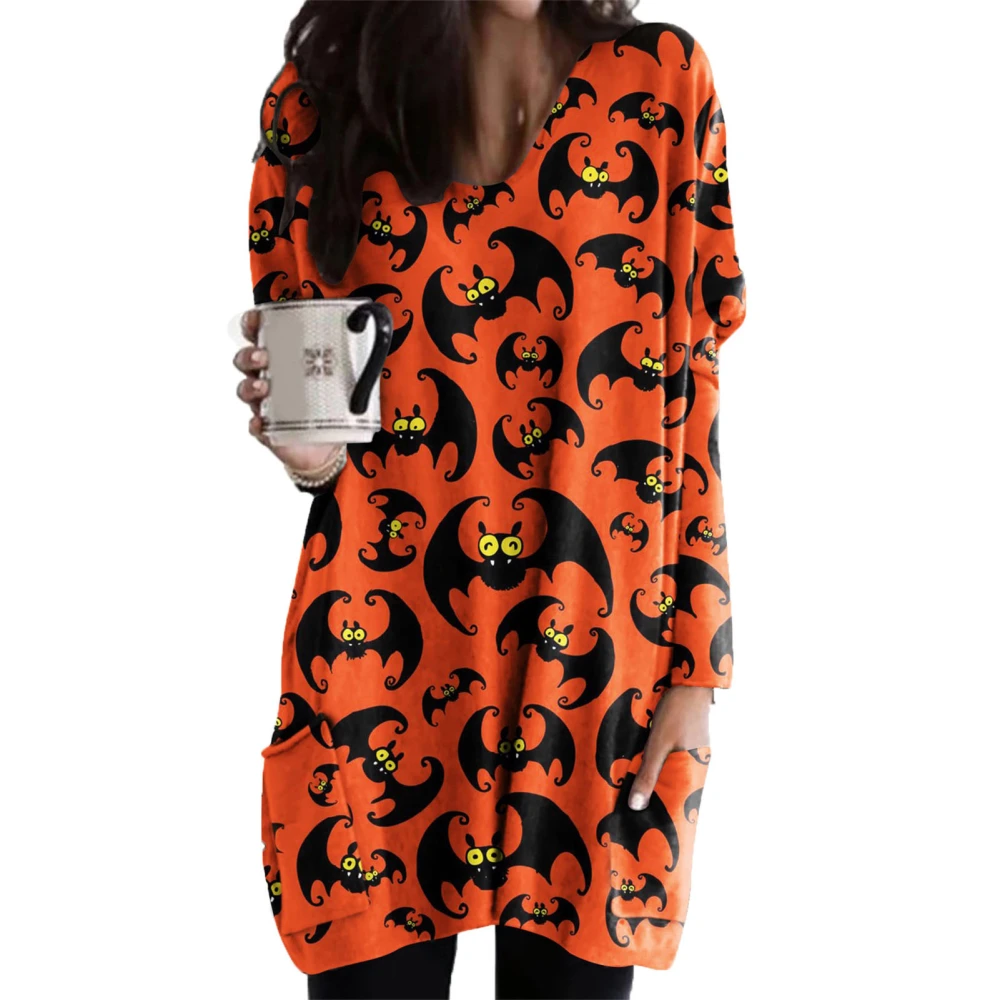 Halloween Print Sweatshirt Pullover Top Women Loose Long Sleeve Crewneck T Shirt Blouse with Pockets Type 4 L