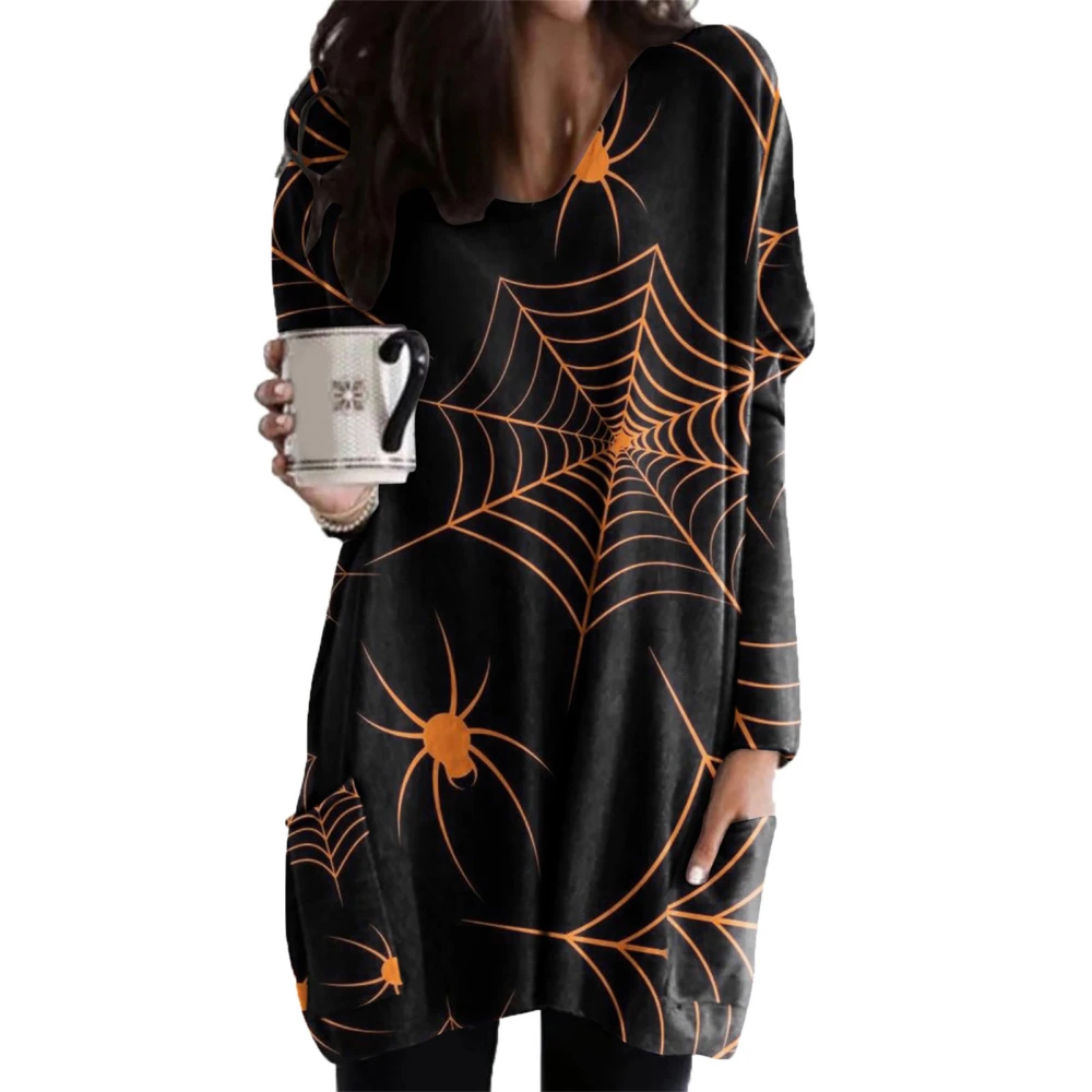 Halloween Print Sweatshirt Pullover Top Women Loose Long Sleeve Crewneck T Shirt Blouse with Pockets Type 5 M