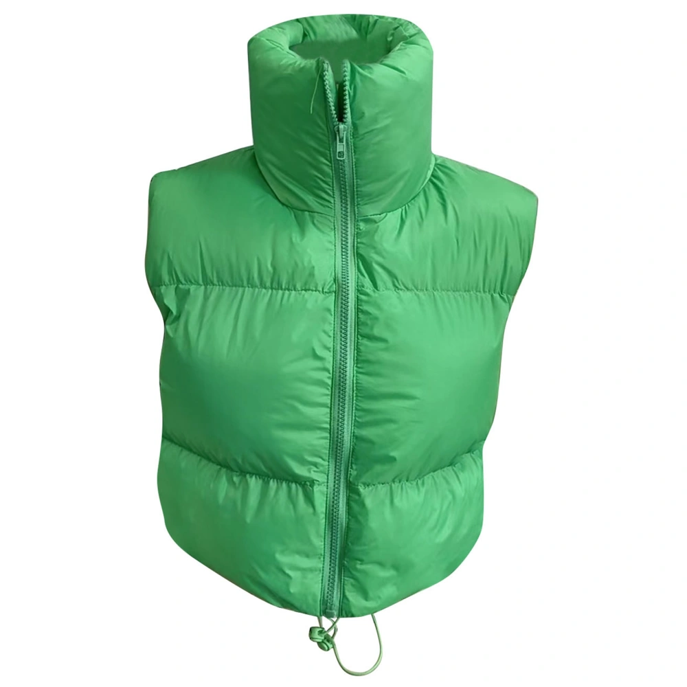 Women Winter Padded Vest Full Zip Up Stand Collar Lightweight Adjustable Drawstring Puffer Vest Green M