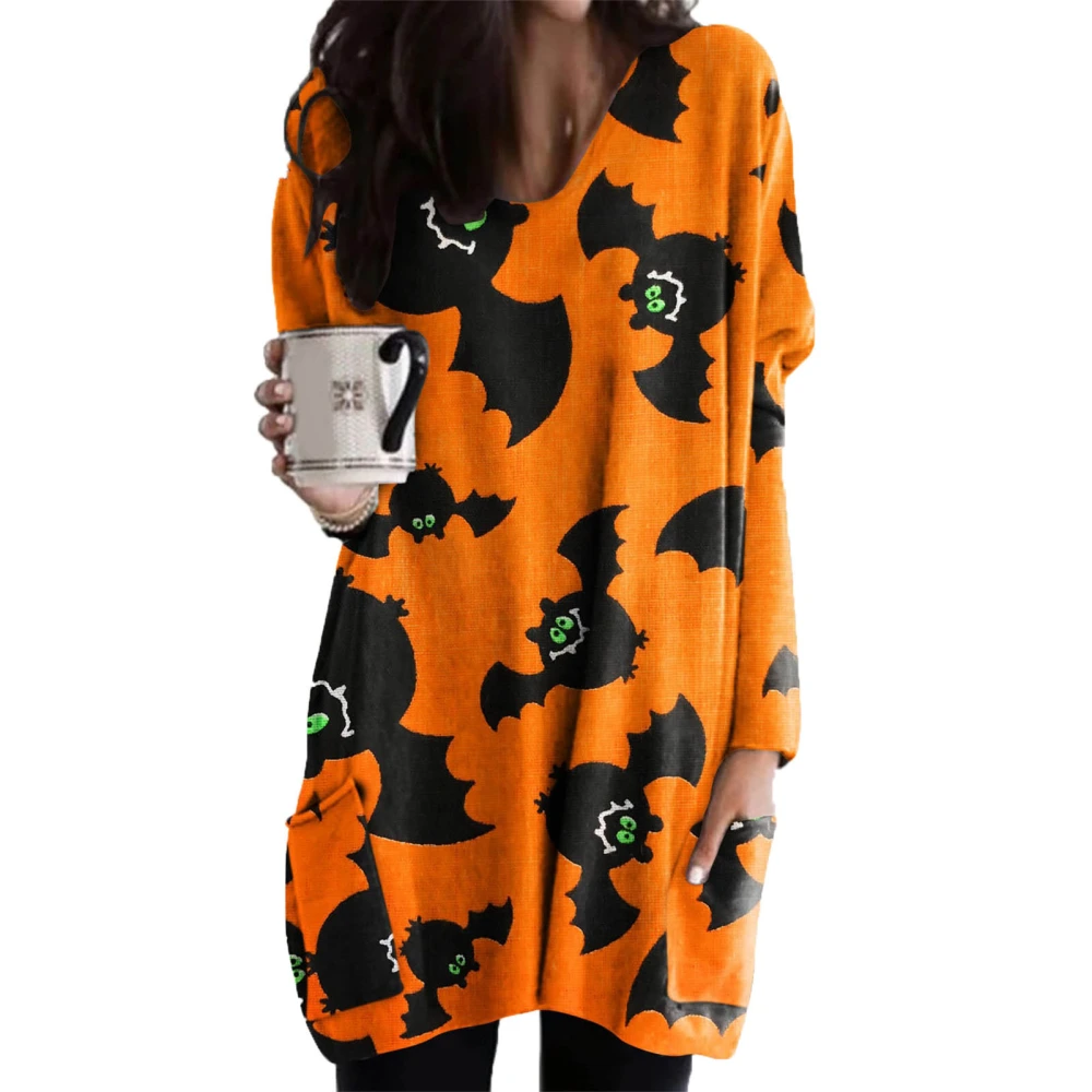 Halloween Print Sweatshirt Pullover Top Women Loose Long Sleeve Crewneck T Shirt Blouse with Pockets Type 6 M