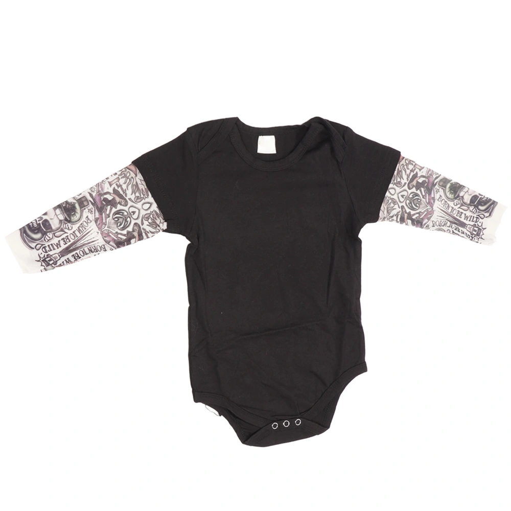 Baby Jumpsuit Top Round Neck Printing Splicing Button Closure Long Sleeve Cotton Bodysuit Black 90cm