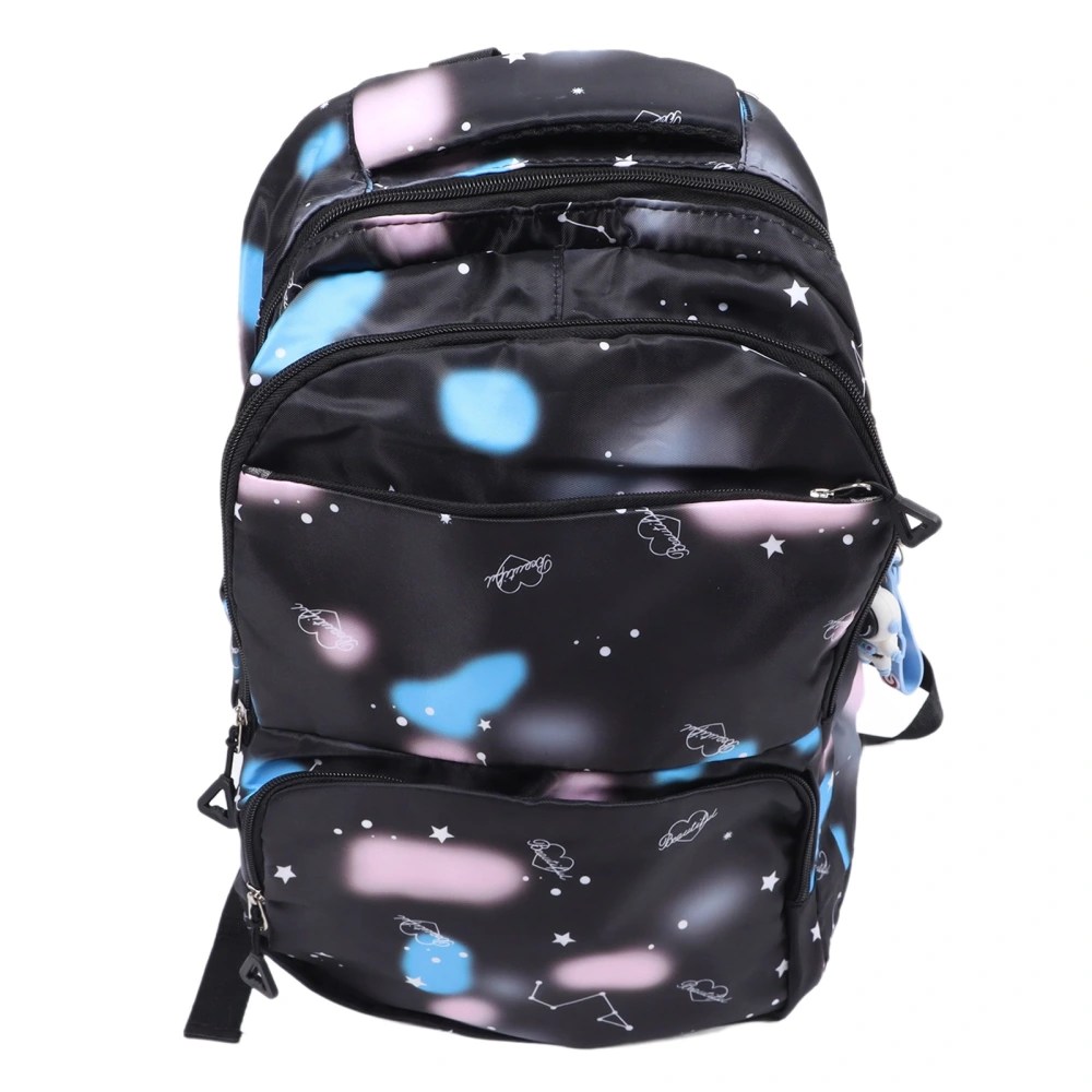 Students Backpack Large Capacity Beautiful Printing Zipper Closure School Shoulder Bag Black Nylon