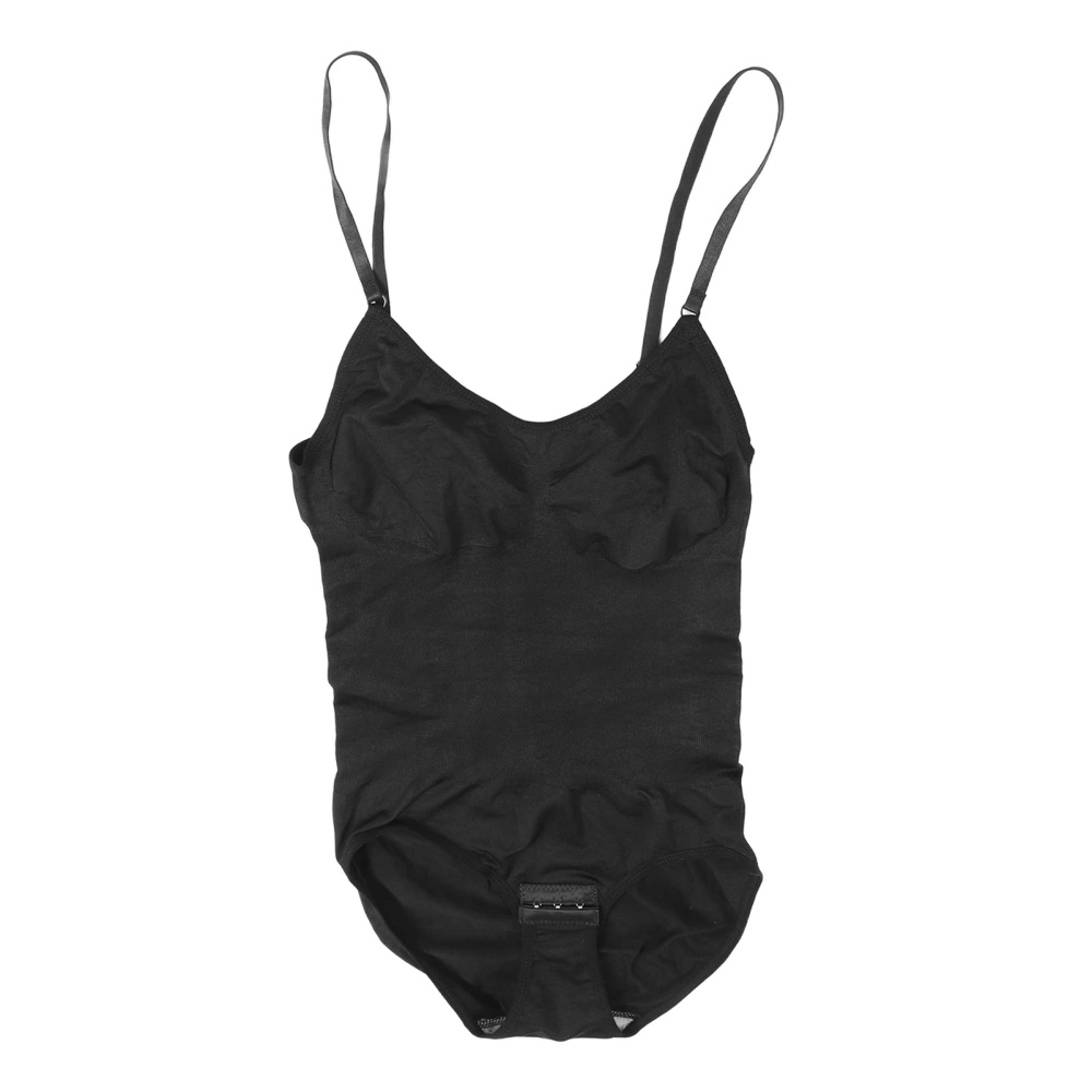 Women Sleeveless Bodysuit Slim Fitting Triangle Bra Buckle Latch Briefs One Piece Underwear Black M