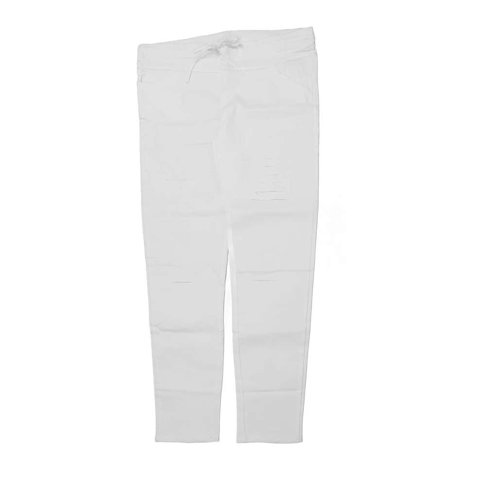 Women Casual Pants Hole Design High Waist Trendy Comfortable Breathable Skinny Pants for Dating Shopping White 3XL