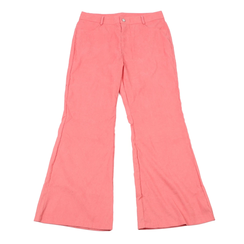 Women Flared Pants High Waisted Vintage Pure Color Comfy Bell Buttom Slacks for Female Girls Pink 2XL