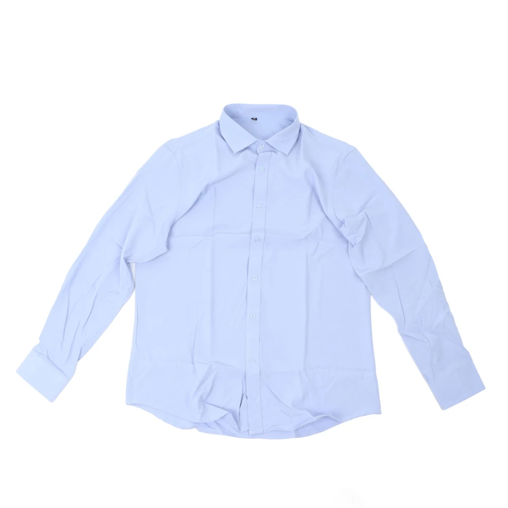 Male Regular Fit Shirt Long Sleeve Turn Down Collar Button Up Slim Fit Breathable Fall Shirt Blue 41 154.3‑165.3lb