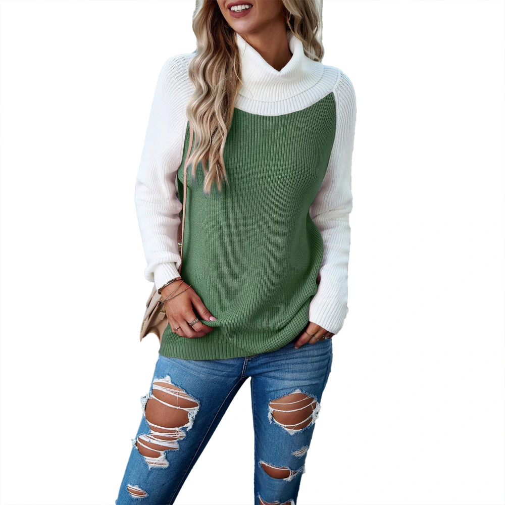 High Neck Color Block Sweater Long Sleeve Soft Casual Fitted Sweater Top for Women Green S