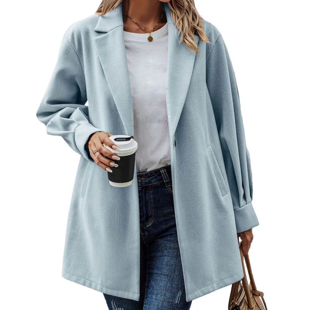 Woman Leisure Suit Coat Turn Down Collar One Button Lantern Sleeve Pockets Long Sleeve Fashion for Autumn Winter Coat Light Green S