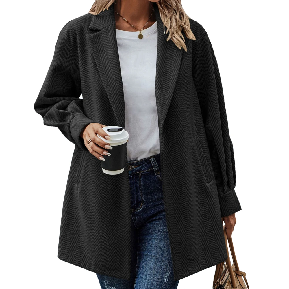 Woman Leisure Suit Coat Turn Down Collar One Button Lantern Sleeve Pockets Long Sleeve Fashion for Autumn Winter Coat Black XL