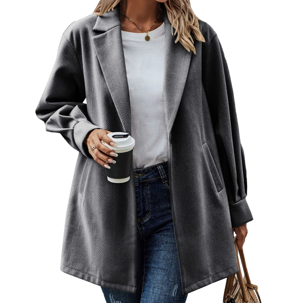 Woman Leisure Suit Coat Turn Down Collar One Button Lantern Sleeve Pockets Long Sleeve Fashion for Autumn Winter Coat Grey XL