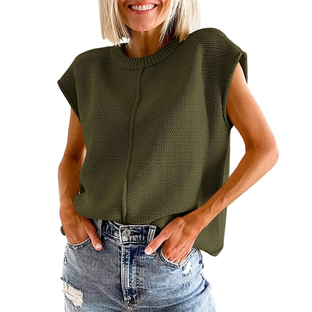 Sleeveless Round Neck Blouse Plain Color Loose Sleeveless Crewneck Blouse for Women OD Green XL