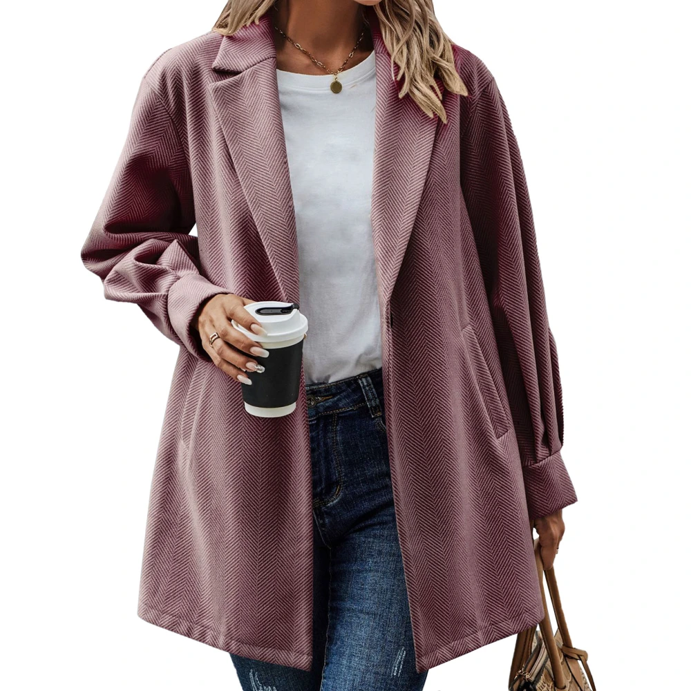 Woman Leisure Suit Coat Turn Down Collar One Button Lantern Sleeve Pockets Long Sleeve Fashion for Autumn Winter Coat Wine Red M