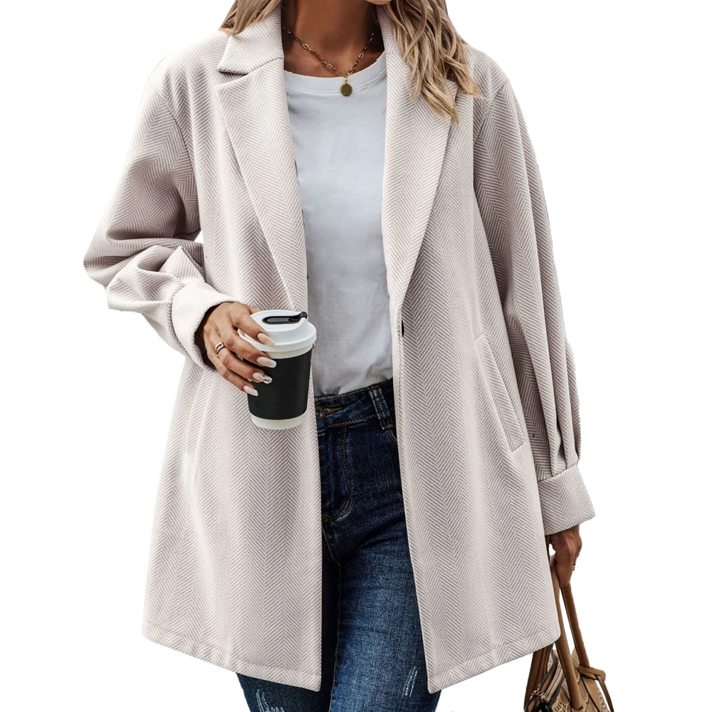 Woman Leisure Suit Coat Turn Down Collar One Button Lantern Sleeve Pockets Long Sleeve Fashion for Autumn Winter Coat Apricot XL