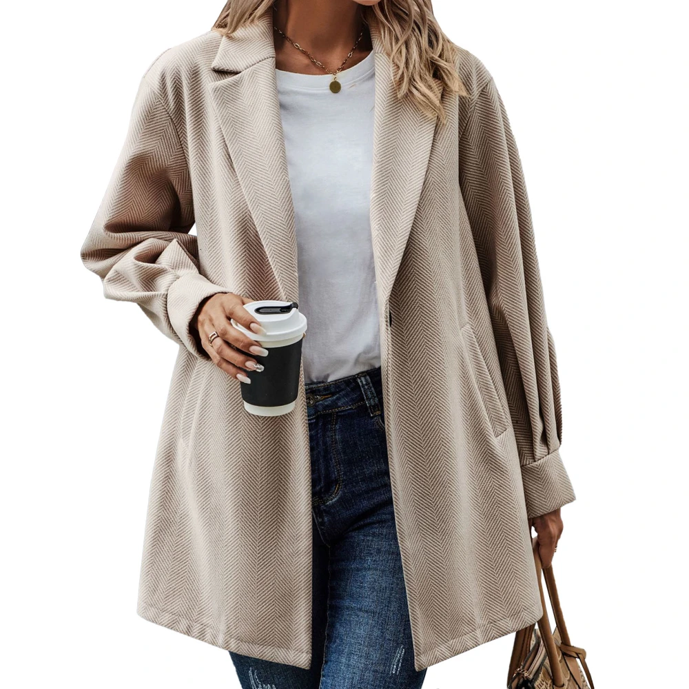 Woman Leisure Suit Coat Turn Down Collar One Button Lantern Sleeve Pockets Long Sleeve Fashion for Autumn Winter Coat Khaki L