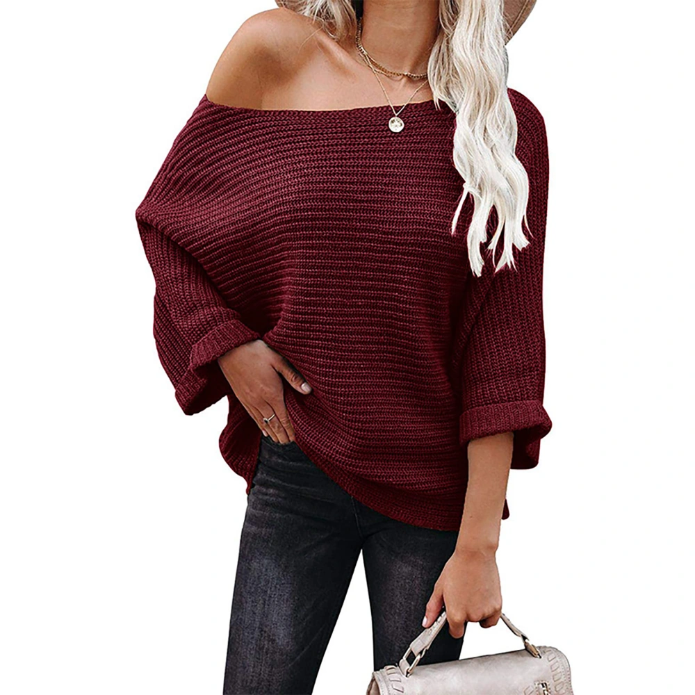 Long Sleeve Hollow Blouse Soft Plain Color Oversize Hollow Blouse for Women Daily Life Burgundy S