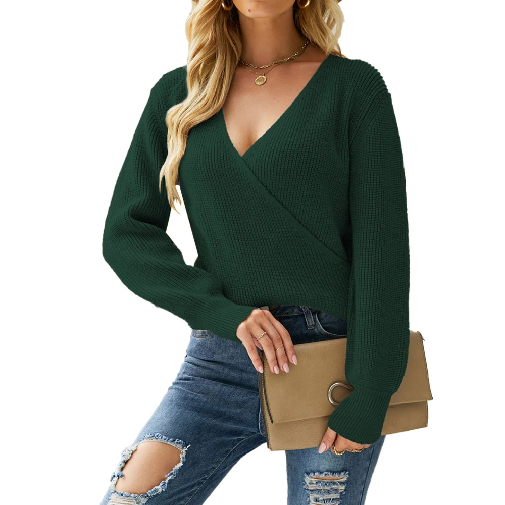 Women V Neck Sweater Casual Loose Pure Color Long Sleeve Pullover Sweaters Tops for Fall Summer OD Green M