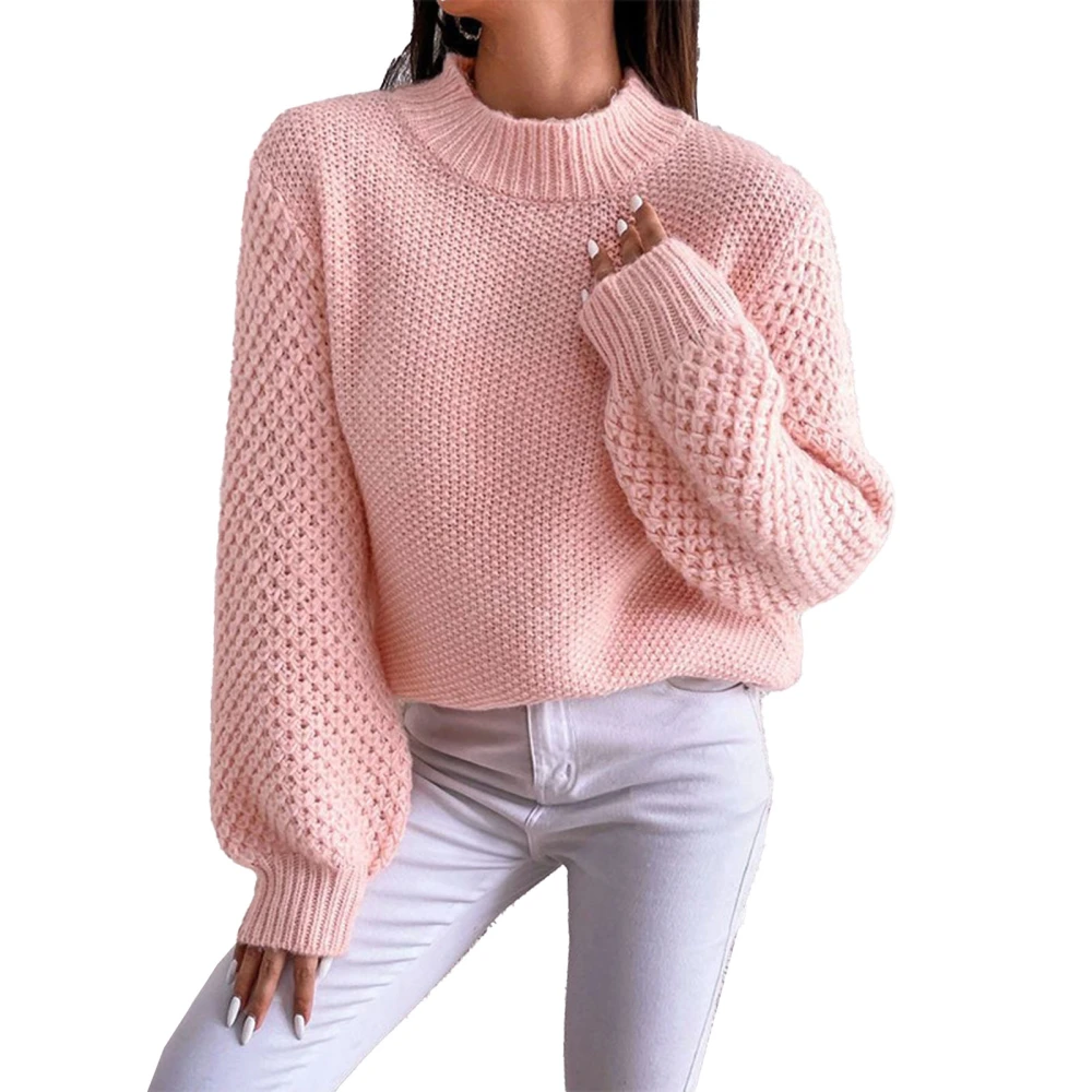 Fall Sweaters for Women Long Sleeve Oversized Sweaters Trendy Casual Crew Neck Knitted Tops Pullover Pink L