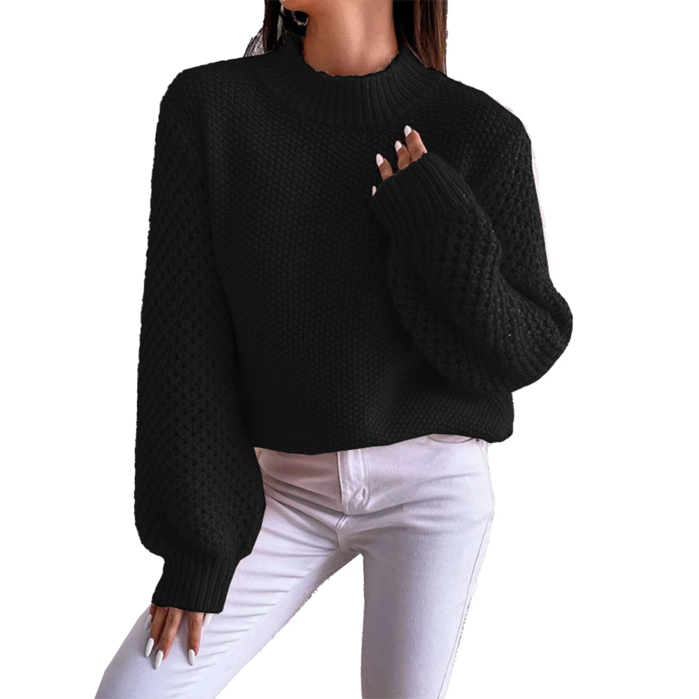 Fall Sweaters for Women Long Sleeve Oversized Sweaters Trendy Casual Crew Neck Knitted Tops Pullover Black L