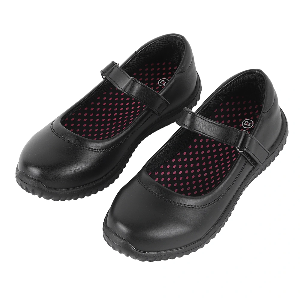 Girls PU Leather Shoes Anti Slip Sole Casual Wear Resistant Shoes for School Home Travel Black 12/31 (Inner Length 20cm/7.87in)