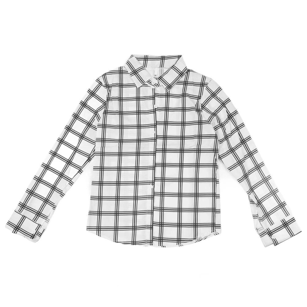 Women Long Sleeve Plaid Shirt Casual Loose Fit Turn Down Collar Dressy Button Up Top Plaid Pattern L