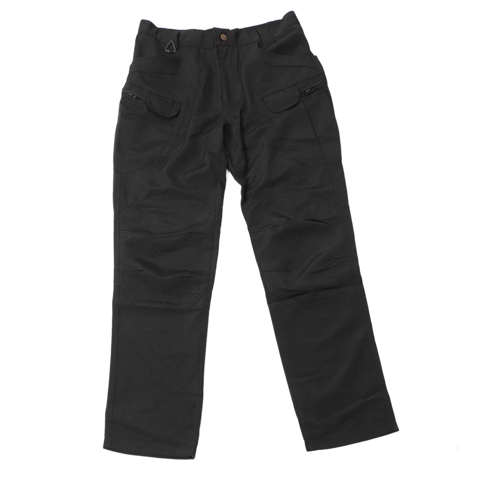 Men Hiking Work Pants with Multiple Pockets Elastic Waist Tapered Cuff Outdoor Fishing Pants Black L