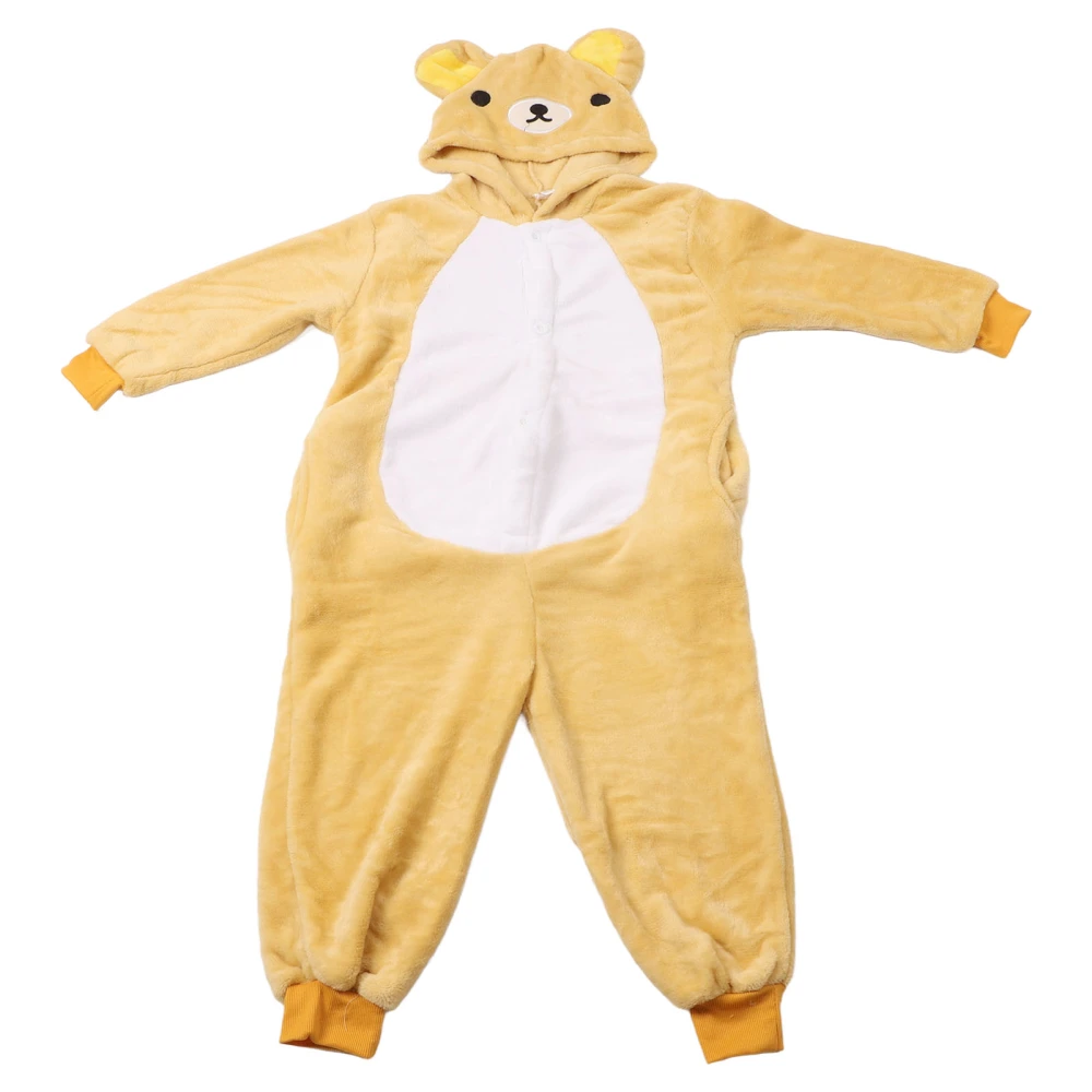 Cartoon One Piece Pajamas Cute Flannel Bear Plush Onesie Animal Sleepwear for Children Home Yellow 105/47.2in