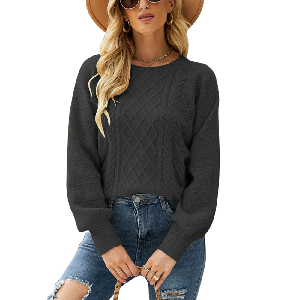 Women Sweater Pure Color Long Sleeve Loose Fit Comfortable Pullover Knitwear for Work Dating School Vacation Black L