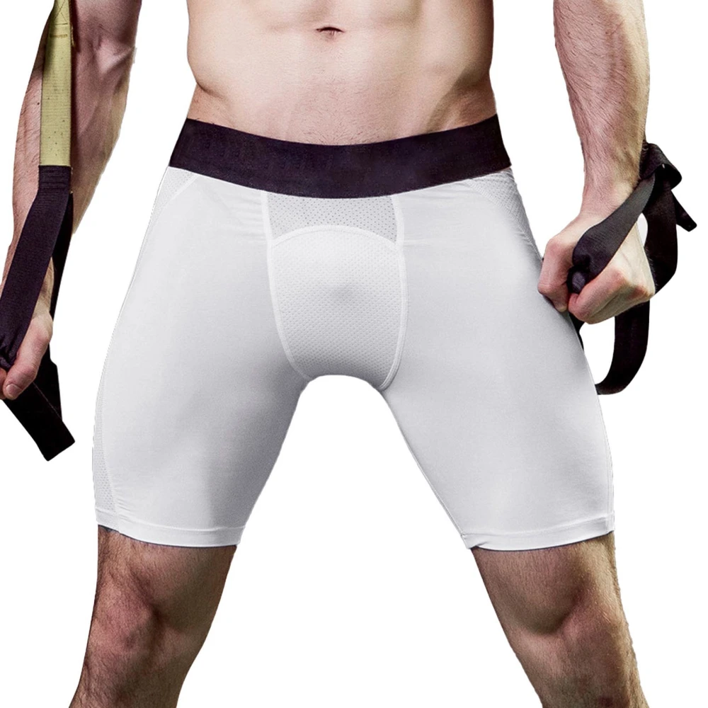 Men Compression Workout Shorts Moisture Wicking Soft Stretch Running Athletic Underwear White L