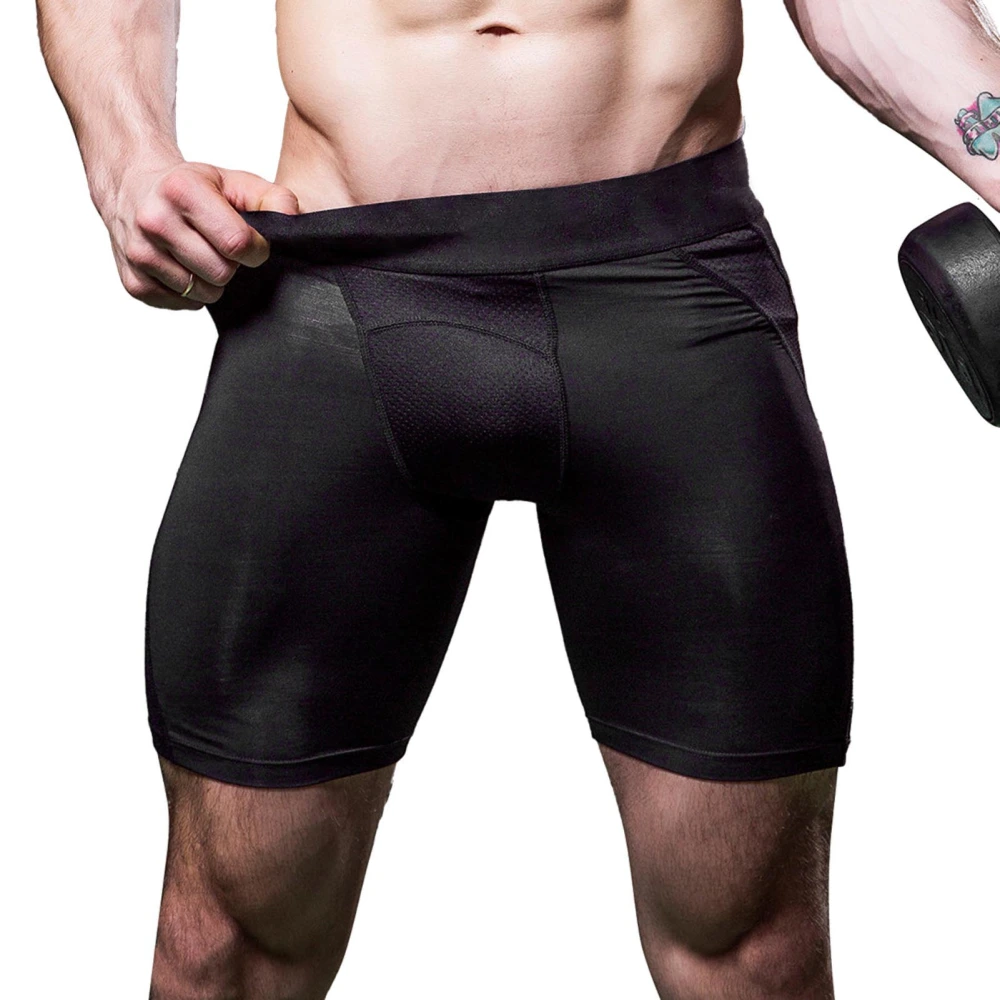 Men Compression Workout Shorts Moisture Wicking Soft Stretch Running Athletic Underwear Black L