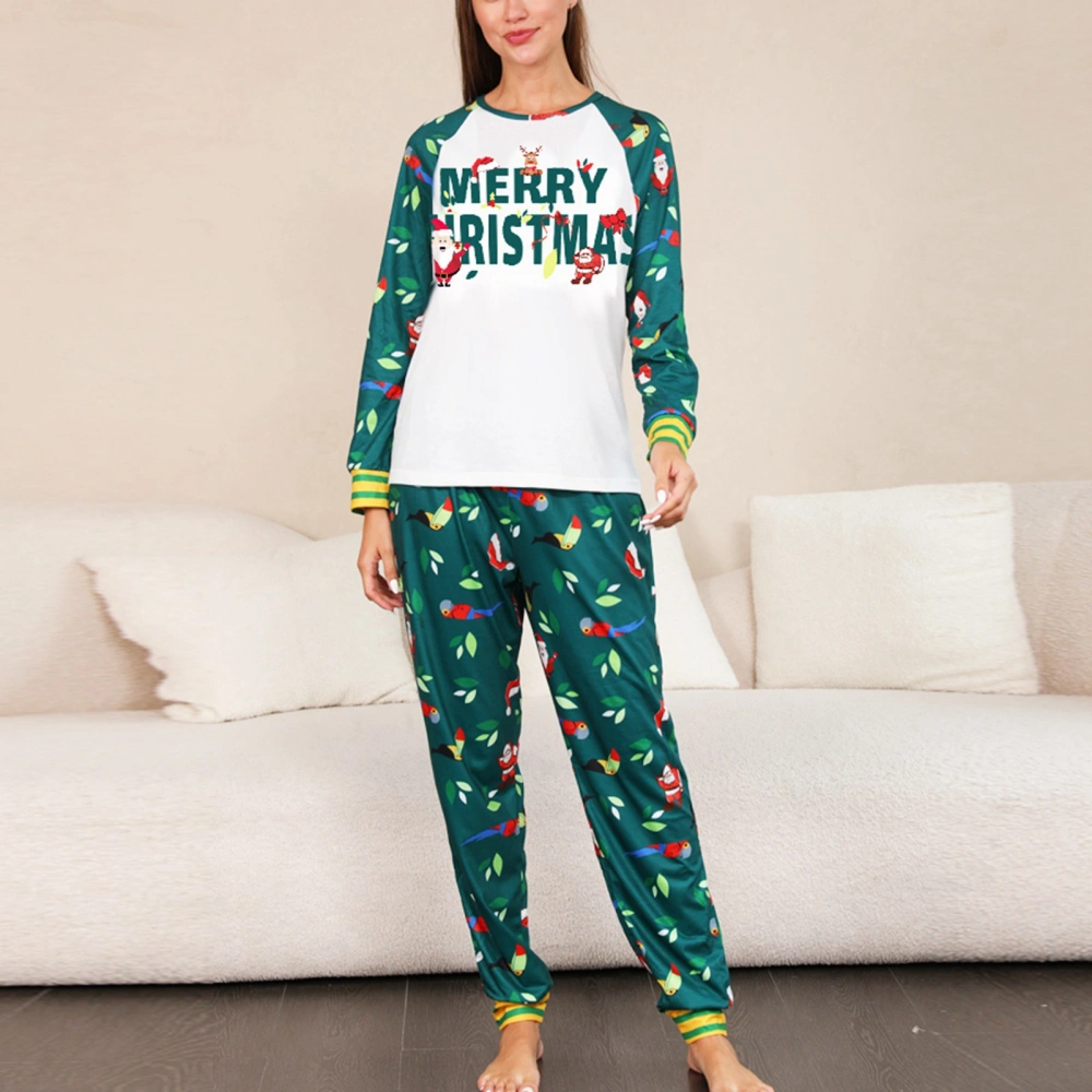 Christmas Loungewear Suit Round Neck Color Block Printed Christmas Long Sleeve Lounge Set Green Women S