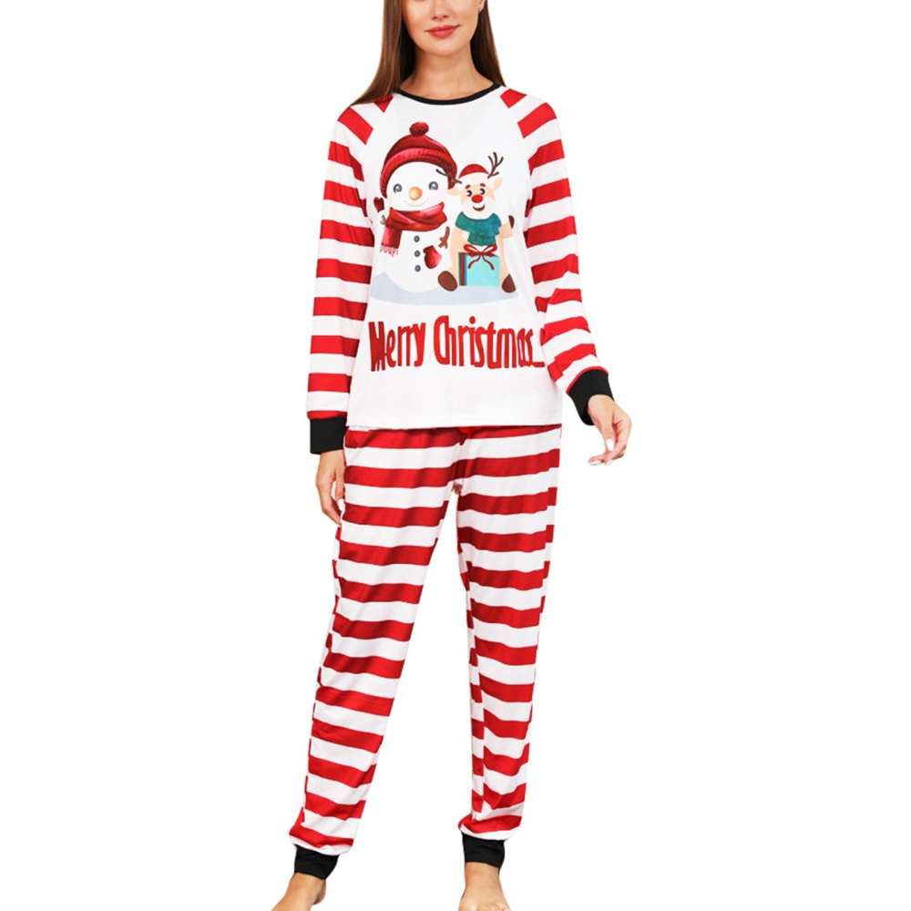 Red and White Striped Christmas Pajama Set Long Sleeve Crewneck Top Elastic Waist Pants Sleepwear Loungewear Red Women L