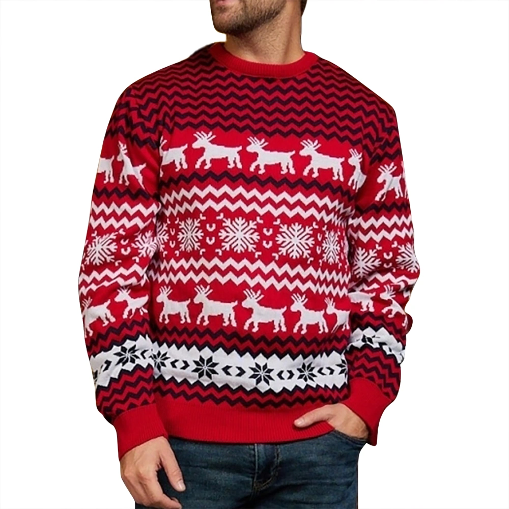 Christmas Sweater Round Neck Long Sleeve Soft Casual Fashionable Pullover Sweater for Daily Festival Red (Man) S