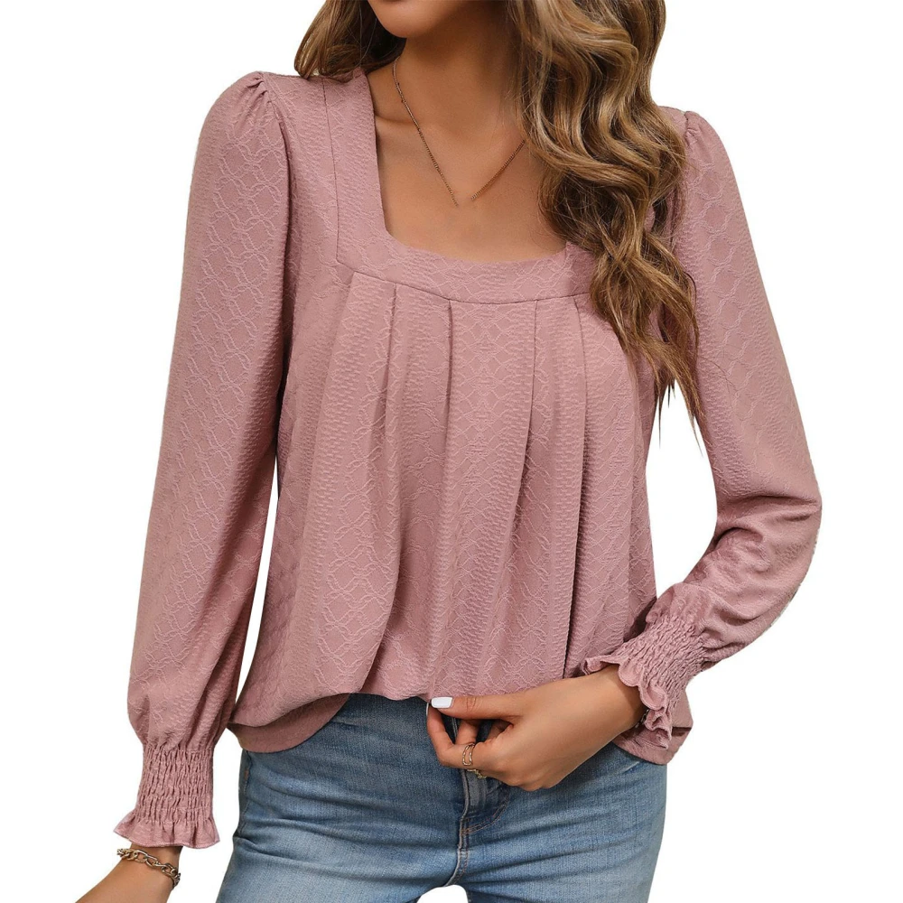 Women Long Sleeve Blouse Shirred Sleeve Pure Color Casual Stylish Long Sleeve Blouse Top for Daily Party Cameo Brown M