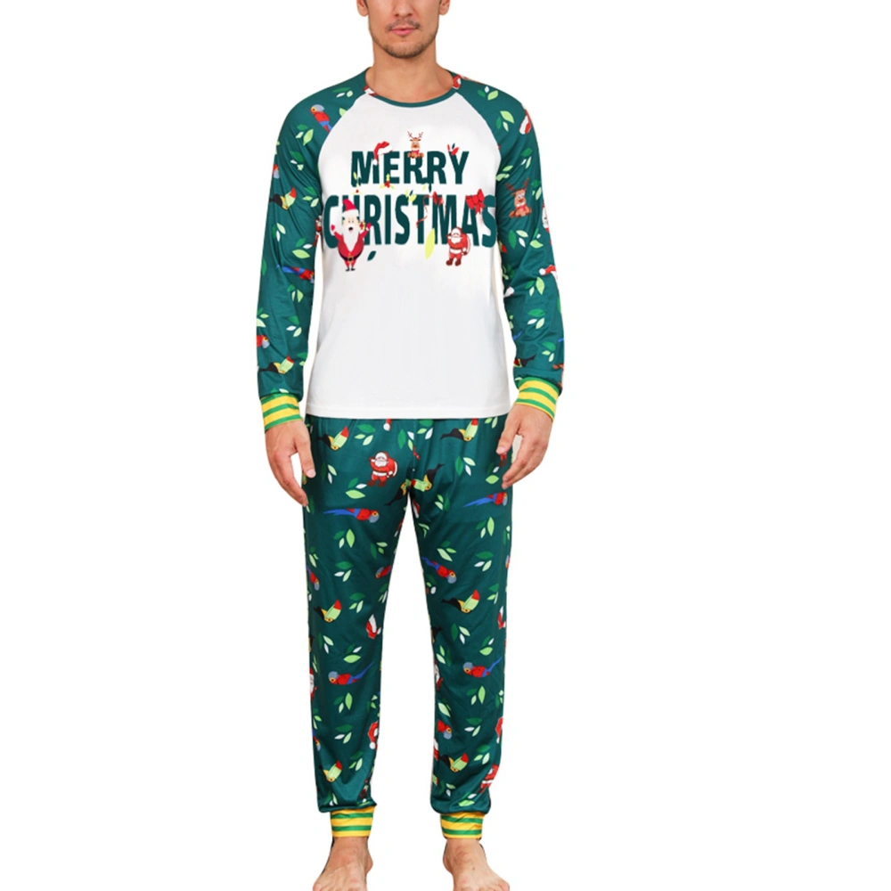 Christmas Loungewear Suit Round Neck Color Block Printed Christmas Long Sleeve Lounge Set Green Men S