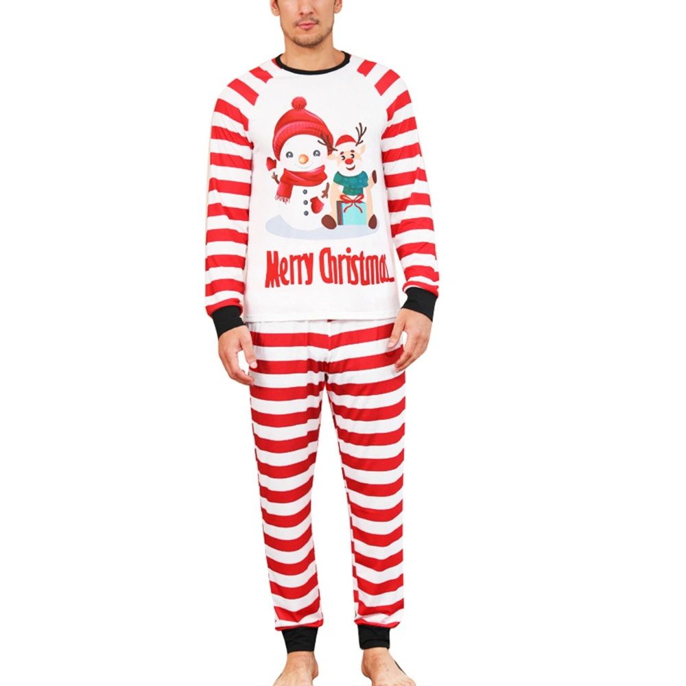 Red and White Striped Christmas Pajama Set Long Sleeve Crewneck Top Elastic Waist Pants Sleepwear Loungewear Red Men S