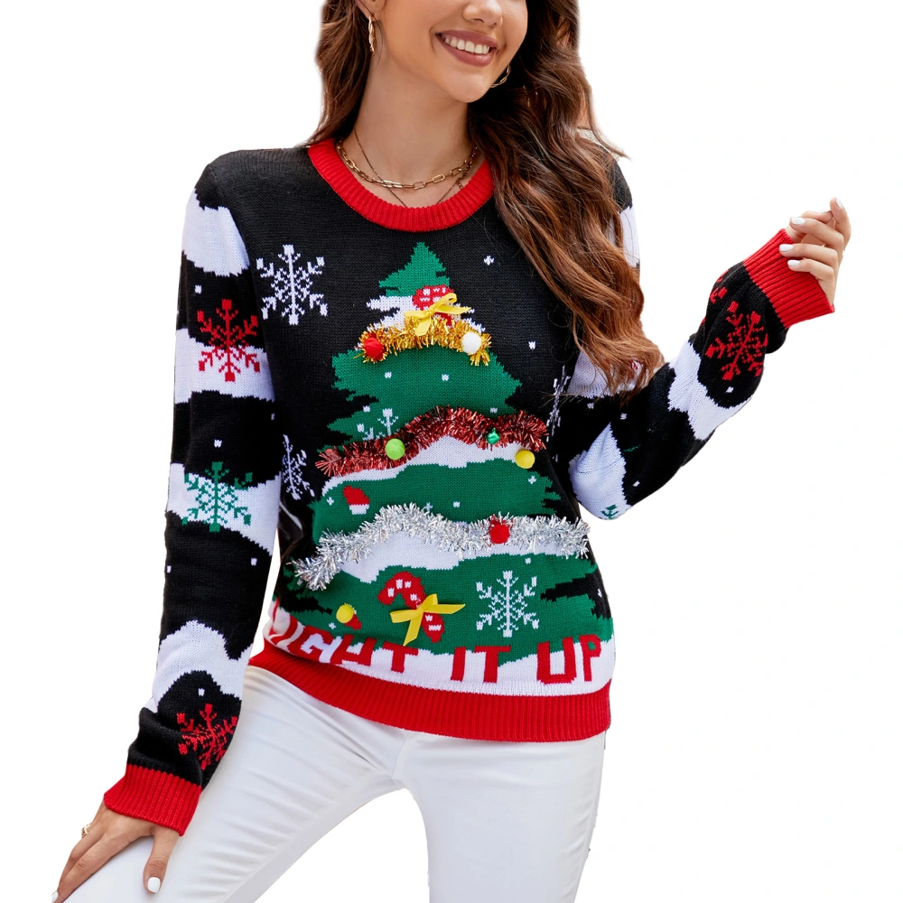 Women Christmas Sweater Fashion Casual Loose Women Long Sleeve Crew Neck Sweater for Party Daily Shopping A1066 M