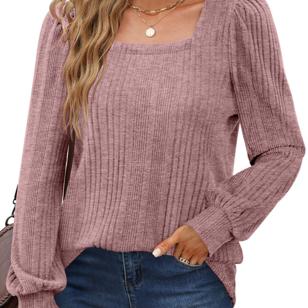 Women Lantern Long Sleeve Top Square Neck Fashion Comfortable Casual Blouse for Work Dating Home Pink S