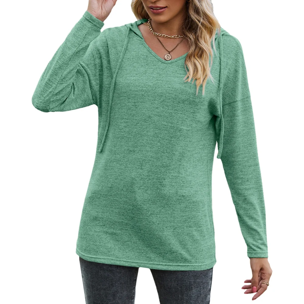 Long Sleeve Shirt Tops V Neck Hooded Stylish Soft Skin Friendly Breathable Women Long Sleeve Shirt for Office Date Work Green XXL