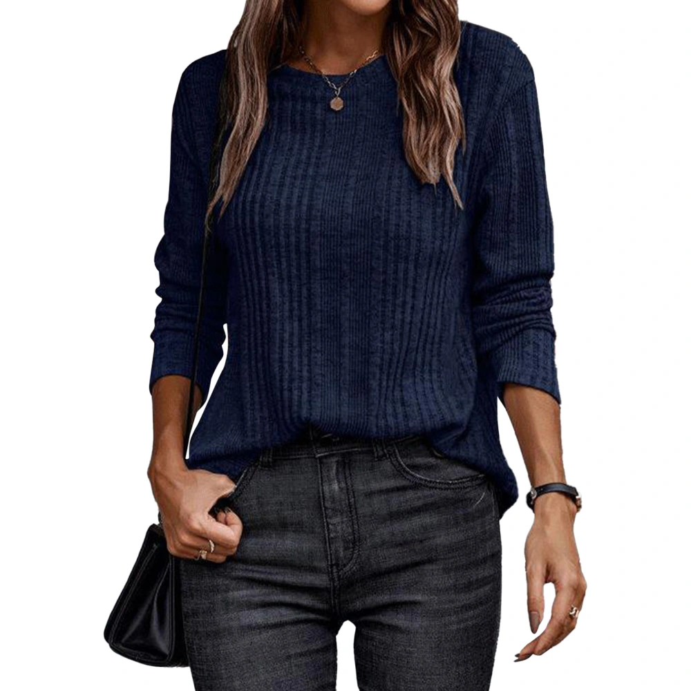 Women Crew Neck Sweatshirt Long Sleeve Casual Loose Fit Dressy Fall Pullover Top for Female Purplish Blue L