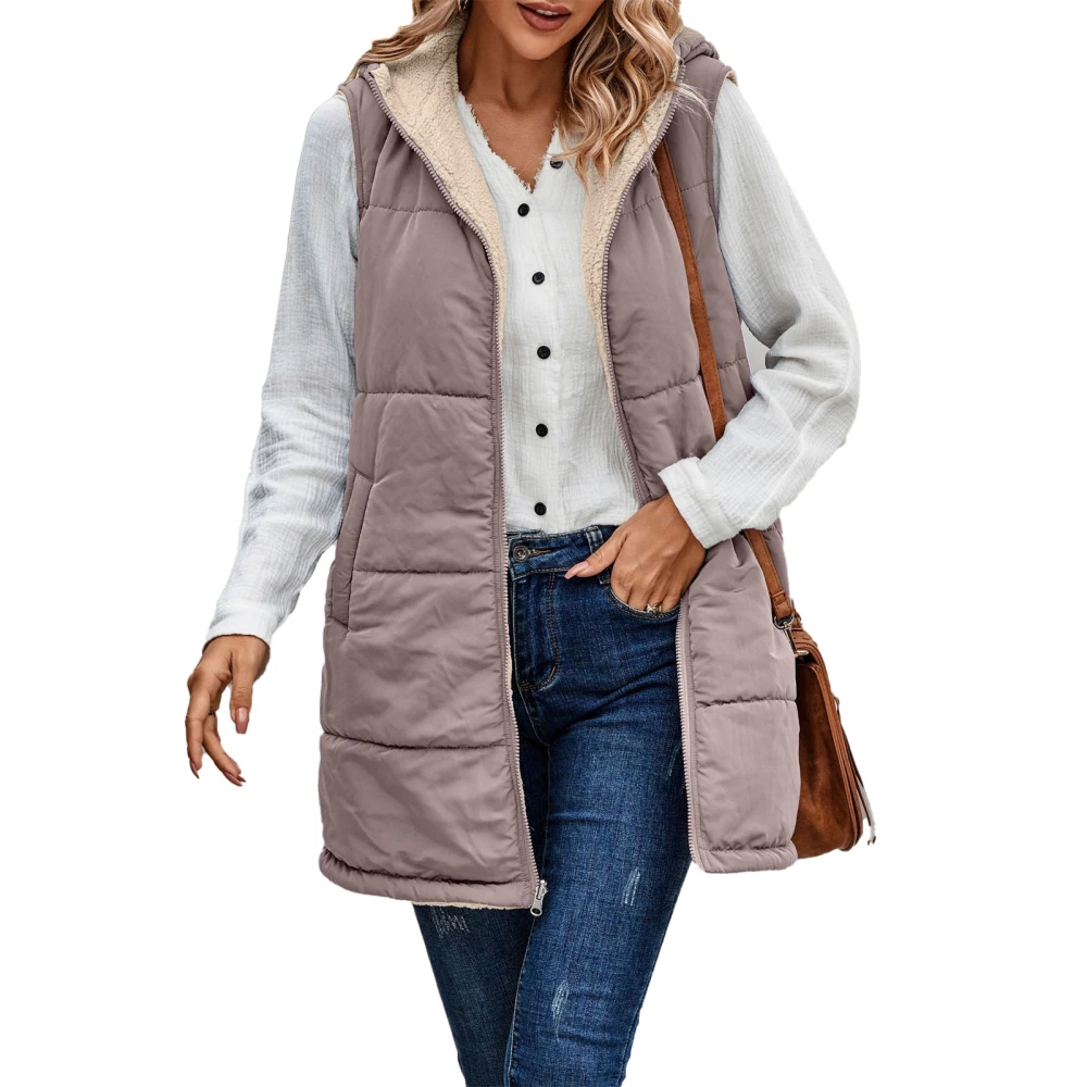 Women Warm Sleeveless Jacket Fashion Simple Patchwork Puffer Hooded Fall Reversible Vest Bean Paste Pink XL