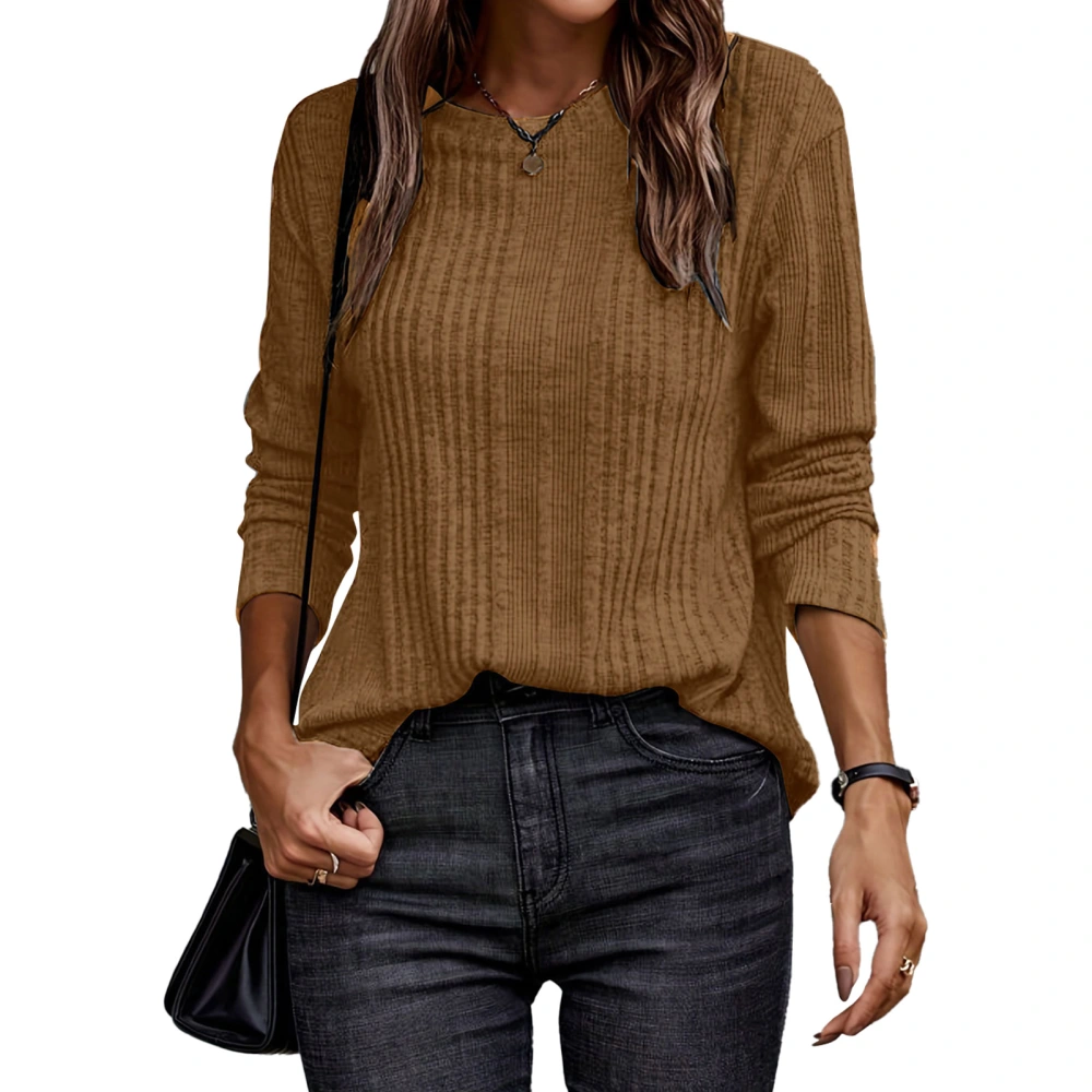 Women Crew Neck Sweatshirt Long Sleeve Casual Loose Fit Dressy Fall Pullover Top for Female Khaki XL